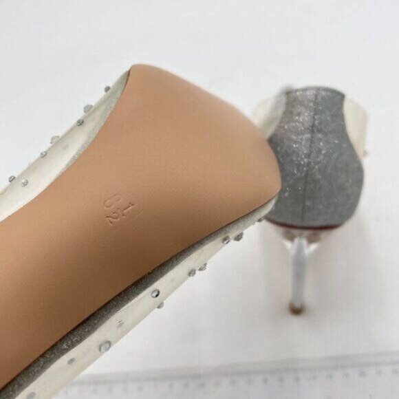 FSJ Silver Clear Heel Pointed Toe Rhinestons Pump Transparent Dress Shoes - Picture 6 of 8